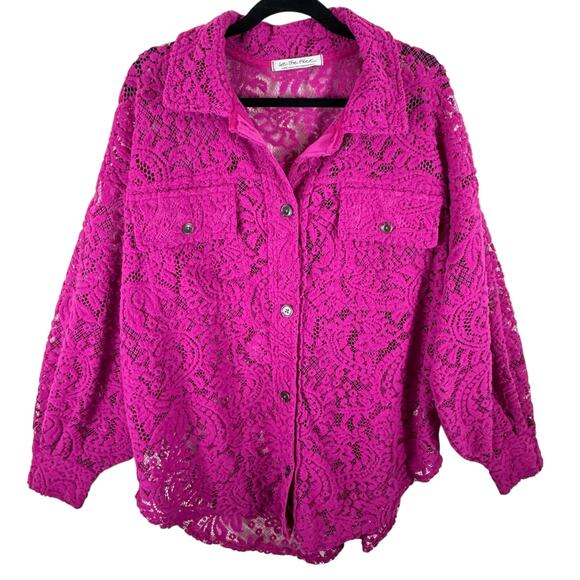 We The Free Ruby Lace Raspberry Shacket Jacket Button Up Oversized Size L - Picture 3 of 10